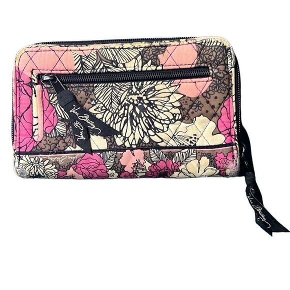 Vera Bradley Floral Mocha Rouge Turn Lock Wallet Size 7¾" x 4¾" - Picture 7 of 13